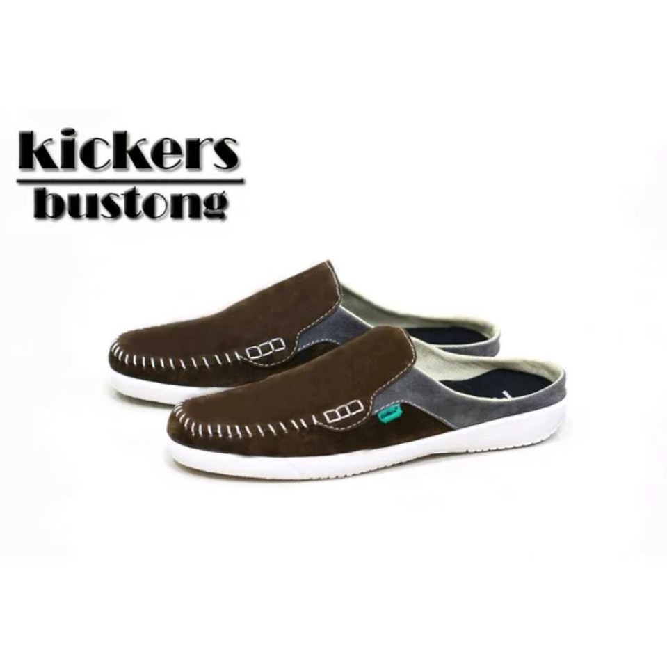 Sandal Pria Murah KICKERS NAVONA Sendal Semi Kulit Slop Bustong Tutong Casual Cowok