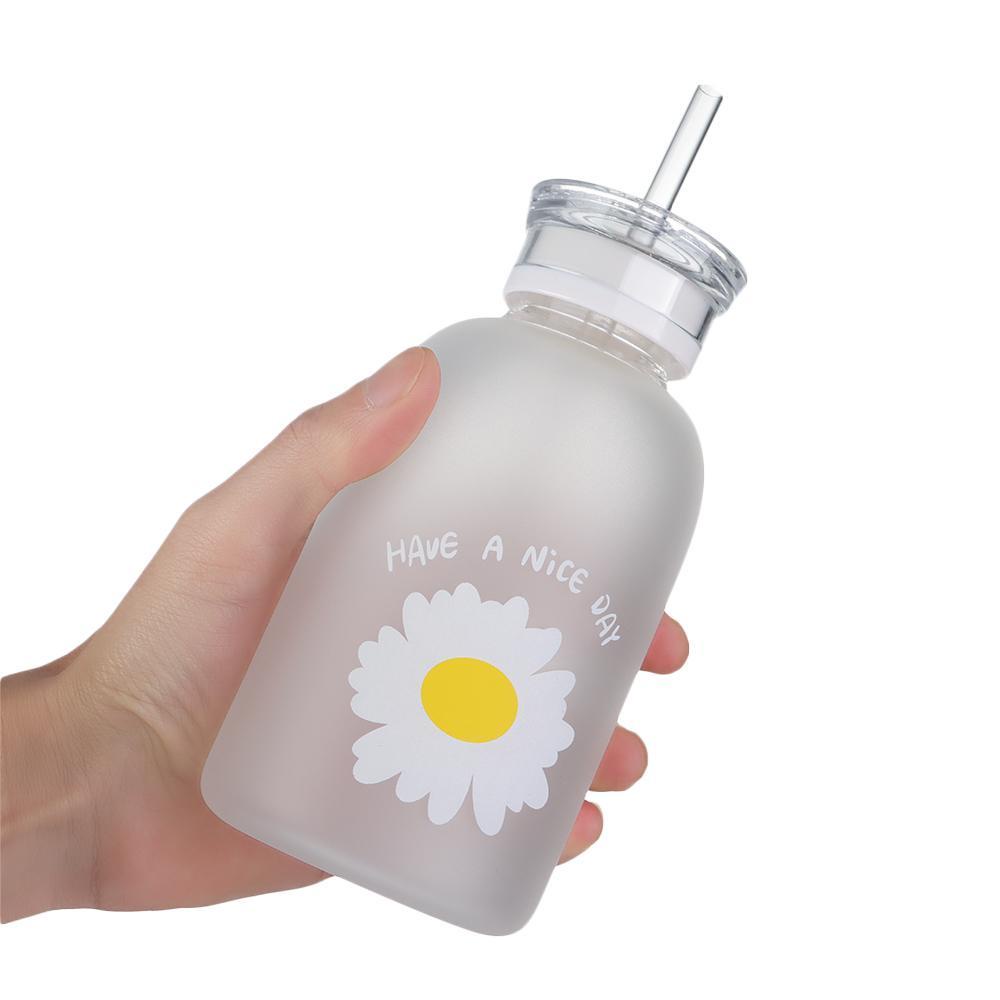 Solighter Water Bottle Flower Daisy Frosted Botol Minum Sedotan