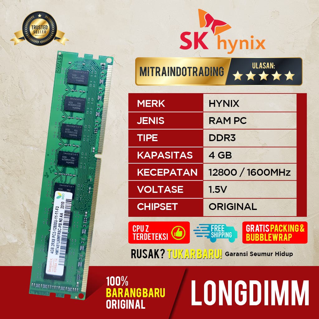 RAM HYNIX LONGDIMM DDR3 4GB PC12800