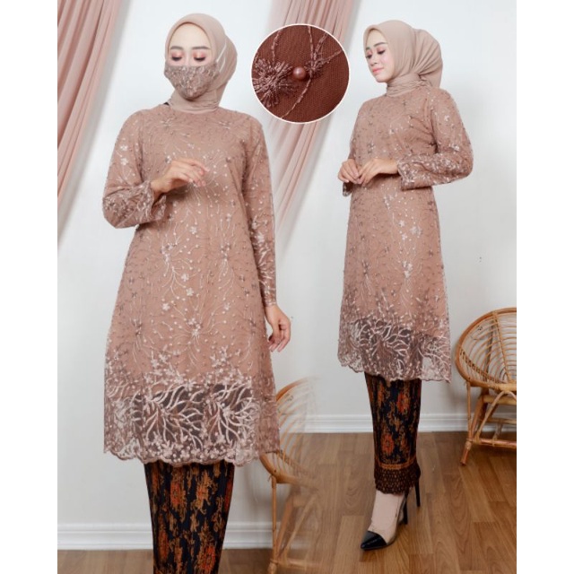 KEBAYA BROKAT TUNIK BAJU KURUNG MODERN/ SETELAN KEBAYA BRUKAT MUSLIM/DFS