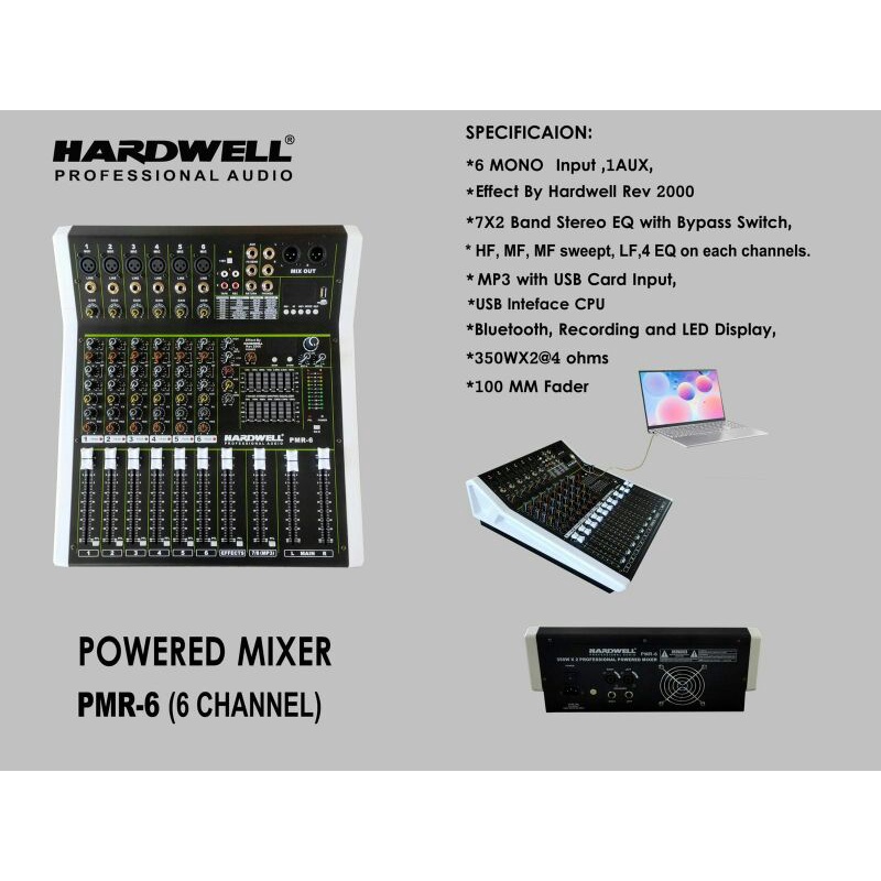 Power Mixer Audio 6 Channel Hardwell PMR-6 New Original