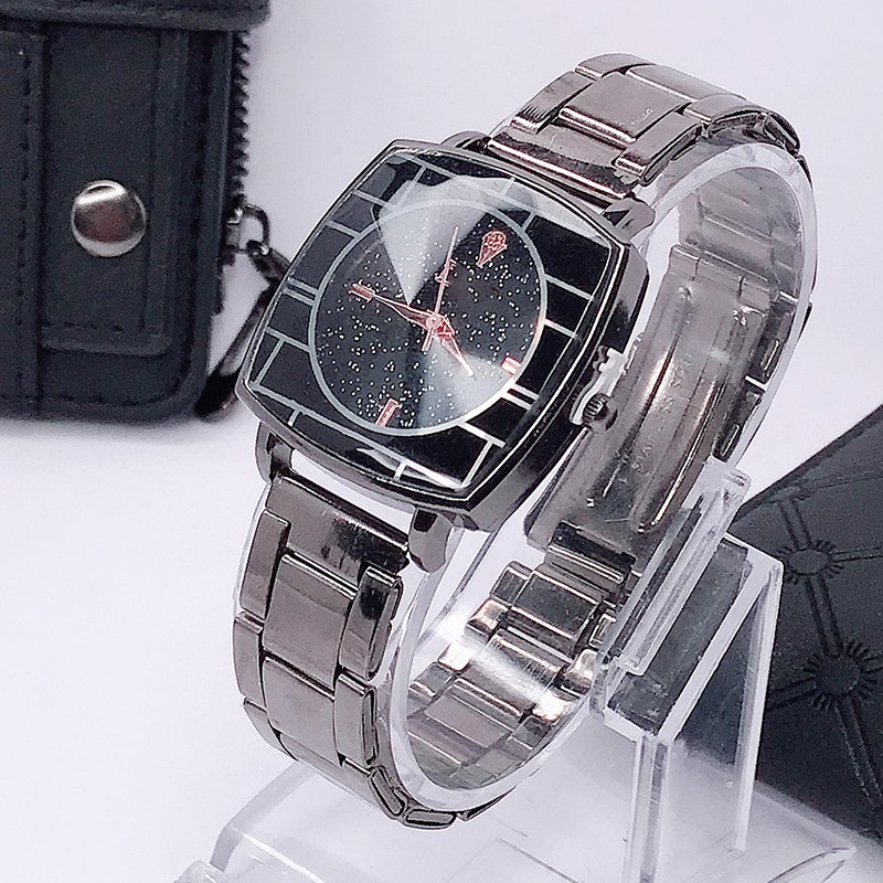 JAM TANGAN KASUAL CEWEK WANITA WACTH TERBARU TALI STAINLESS STEEL RANTAI CRYSTAL KRISTAL PREMIUM W14