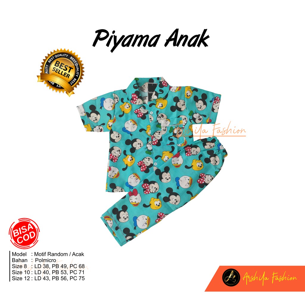 Piyama anak usia 6-12 th Bahan Poly Micro (Arshila_fashion)