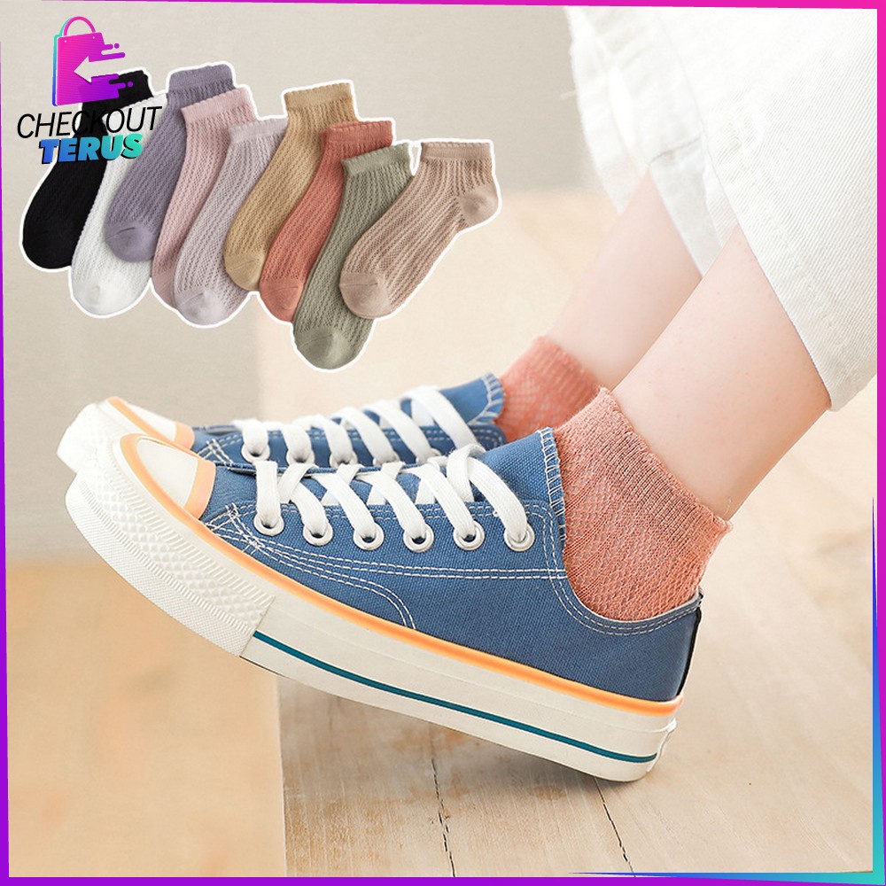 CT P252 Kaos Kaki Wanita Motif Polos Pattern Garis Kaos Kaki Lucu Pendek Semata Kaki Fashion Korea Kaos Kaki Murah