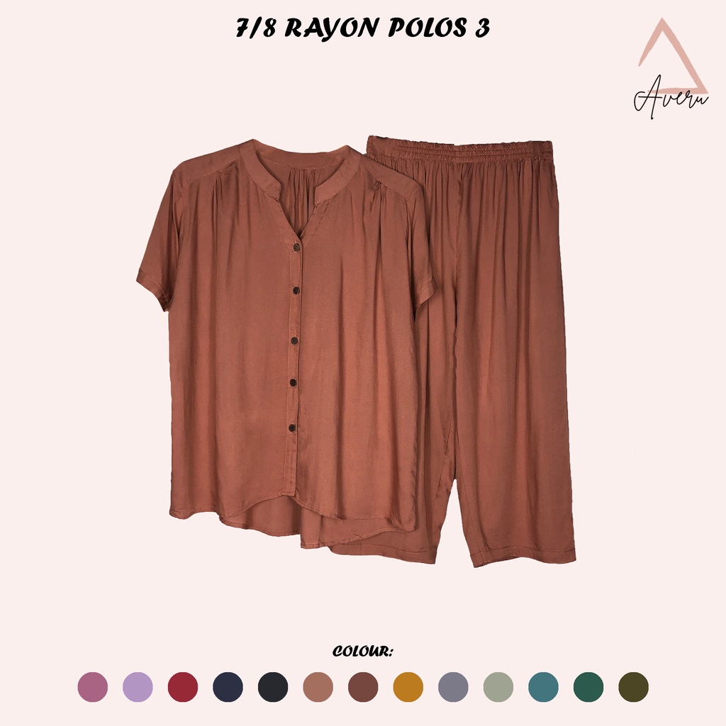 AVERU - Baju Tidur Wanita Piyama Setelan Rayon Celana 7/8 - Polos