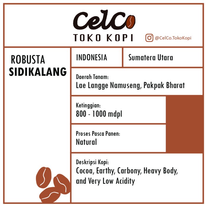 

Kopi Robusta Sidikalang 200gr | by Celco Toko Kopi | Kopi Biji & Bubuk