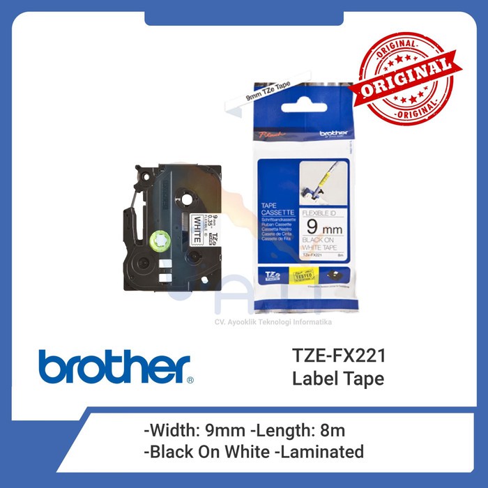 

BROTHER Label Tape TZE FX221 Flexible 9mm Black On White