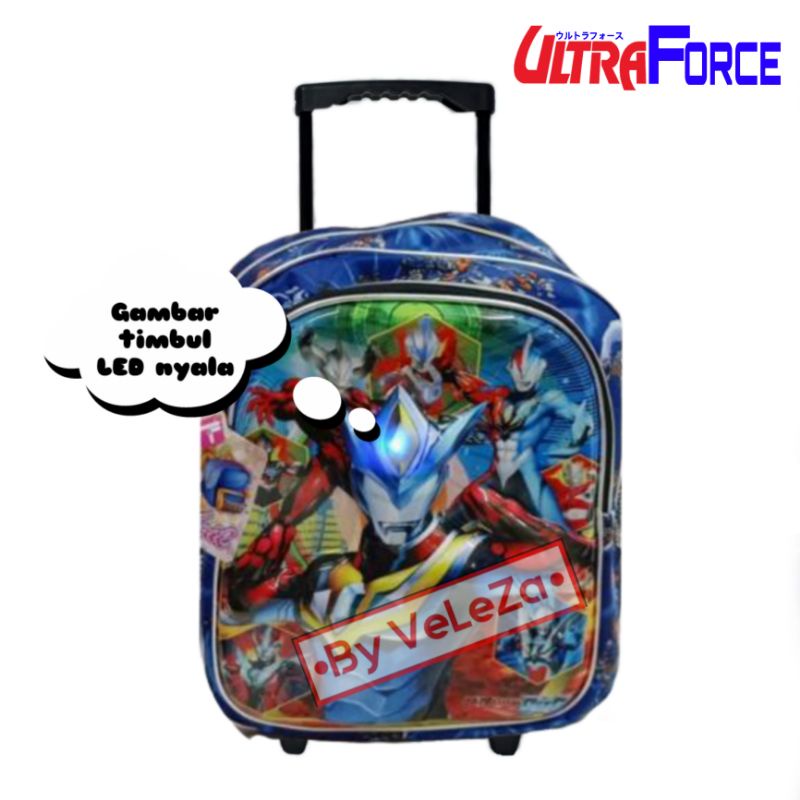 Tas ransel troli anak karakter ultraman led gambar timbul - tas anak - tas troli