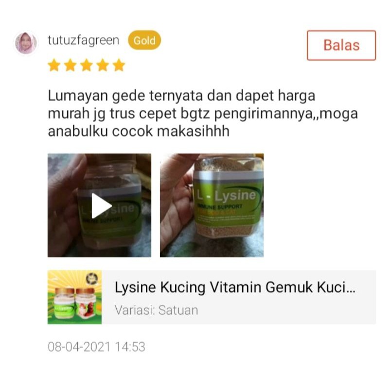 LYSINE TOPLES - Lysine Kucing Vitamin Gemuk Kucing Vitamin Nafsu Makan Imun Kucing