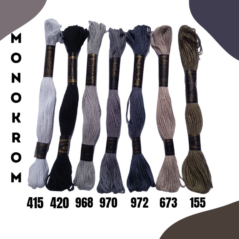 Benang sulam rose/golder star variasi hitam putih abu abu/Benang sulam jahit tangan