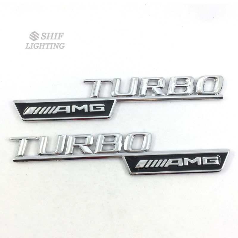 2Pcs Stiker Emblem Logo AMG Turbo Metal untuk Mobil Mercedes