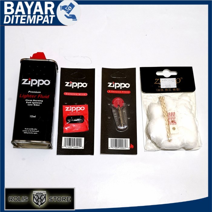 paket Komplit minyak zippo + sumbu zippo + Kapas + Batu Zippo