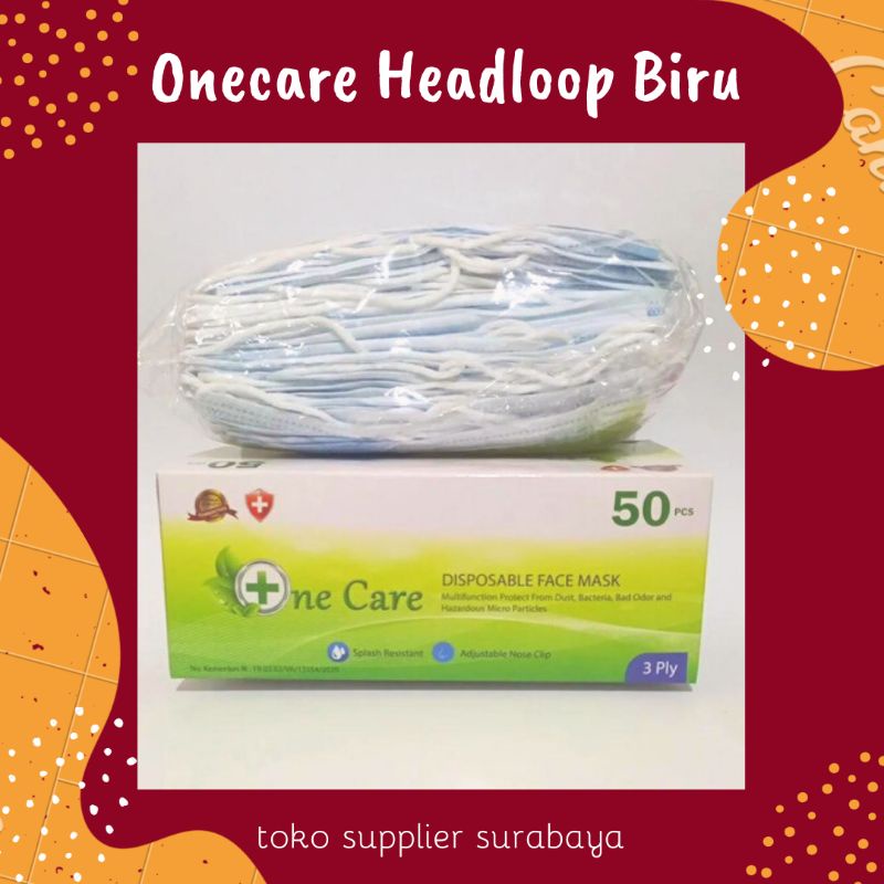 Onecare Disposable Headloop 3 ply 50 pcs / Masker Onecare Hijab / Masker Onecare 3 ply / Masker Onec