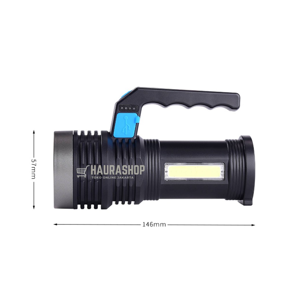 Senter LED Super Terang Rechargeable + COB 4 Mode Senter Led Jarak Jauh + COB Emergency Indikator