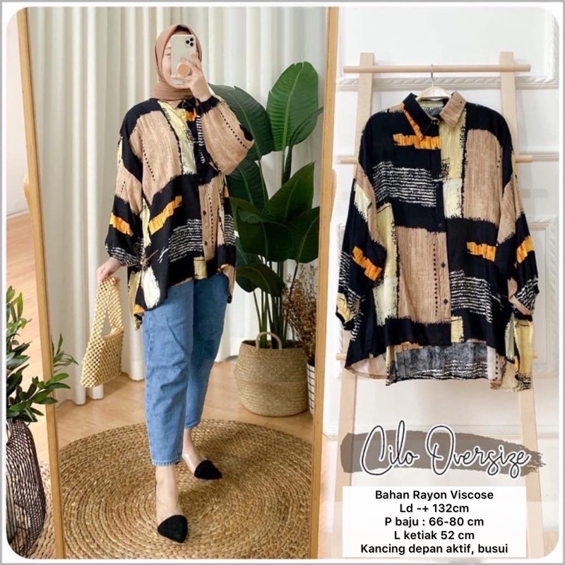 MONOCHROME OVERSIZE BLOUSE MOTIF - ATASAN RAYON FULL KANCING JUMBO / ATASAN RAYON KOMBINASI-CILO OVERSIZE
