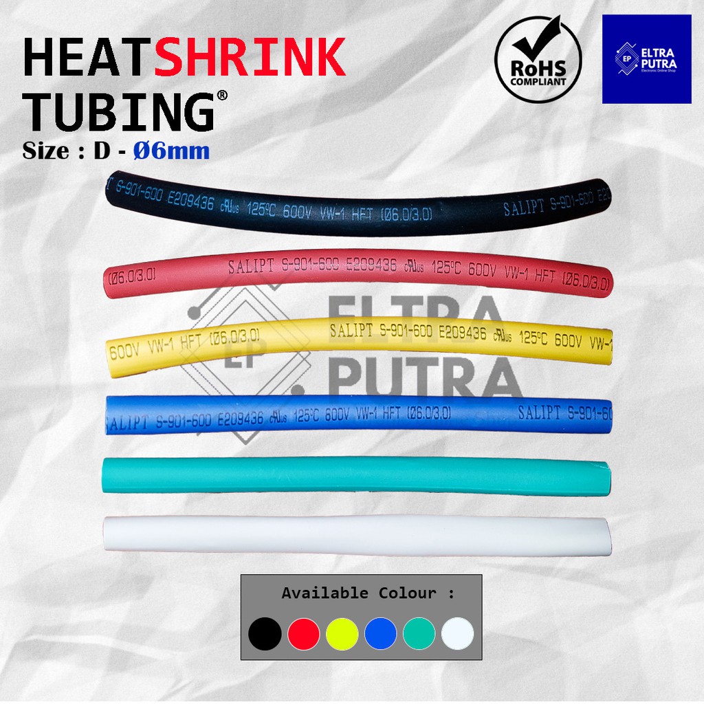 HEATSHRINK 6mm Warna Warni LENGKAP Ecer, Selongsong Selang Bakar ISOLASI BAKAR (1 Meter)