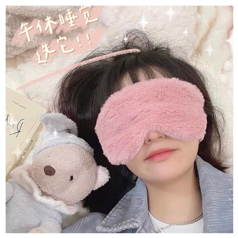 Penutup mata tidur  karakter panda lucu eye cover cute sleeping mask polos bulu lembut