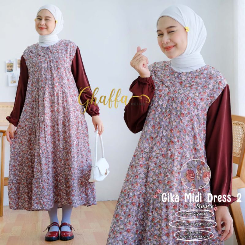 GIKA MIDI DRESS #2 BY GHAFFA THE LABEL // MIDI MOTIF MUSLIMAH // Dress wanita