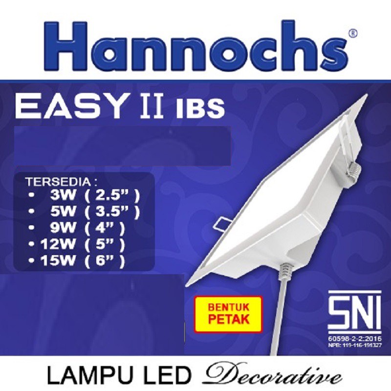 HANNOCHS Lampu Downlight Tanam Plafon 3.5 Inch Petak Easy IBS 7 Watt - Cahaya Putih