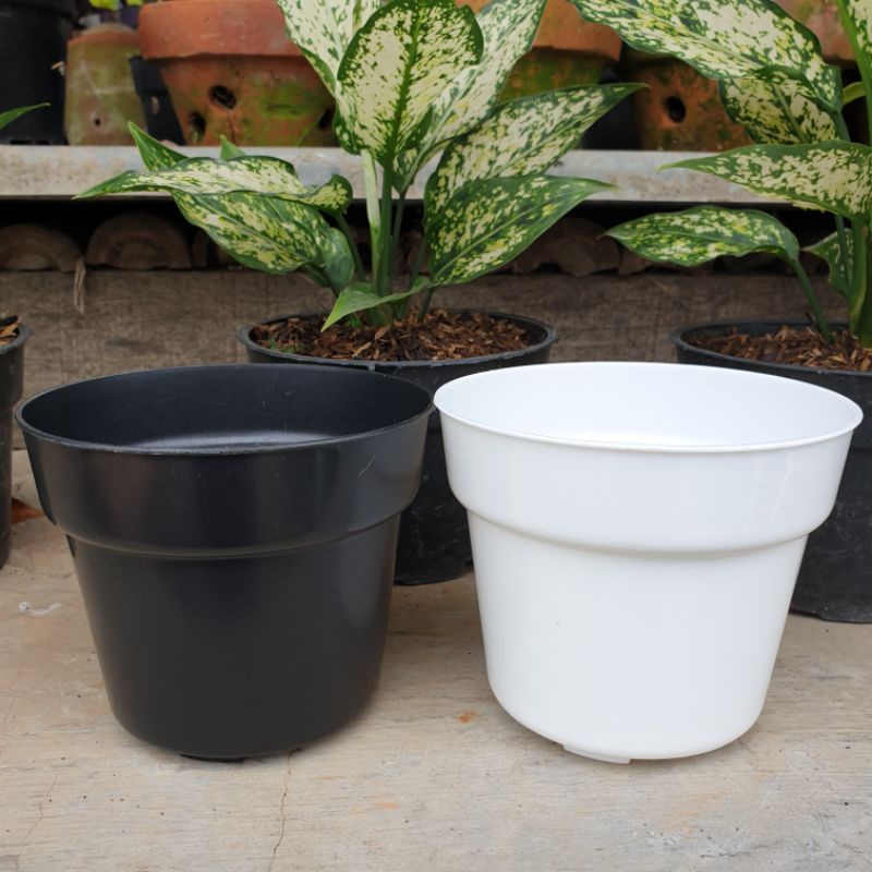 ANEKA POT BUNGA BIBIT Tanaman Plastik 15 - 30cm  - Hitam dan Putih