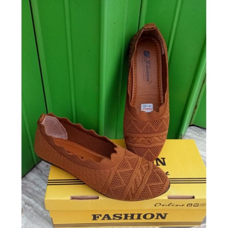 Sepatu balet import/Sepatu Rajut balet/Flat shoes/Sepatu cewek cantik-Tan