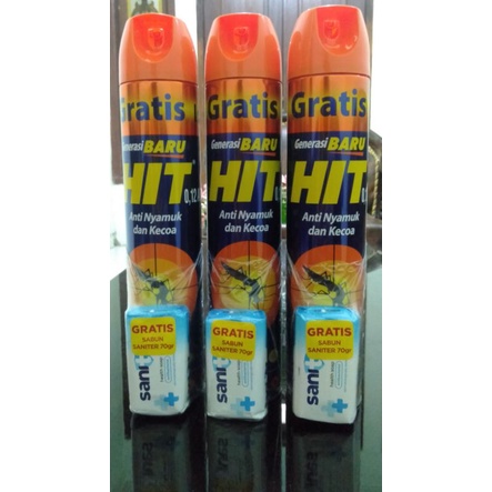 HIT spray Anti nyamuk [ 600 + 75 ml ] free sabun batang saniter 70gr