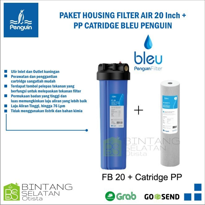 PAKET HOUSING FILTER AIR 20 Inch + PP CATRIDGE BLEU PENGUIN