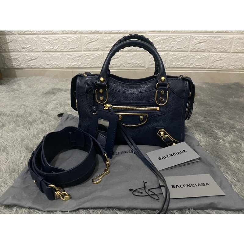 Preloved Balenciaga Mini Metallic Edge City GHW Blue Nuit