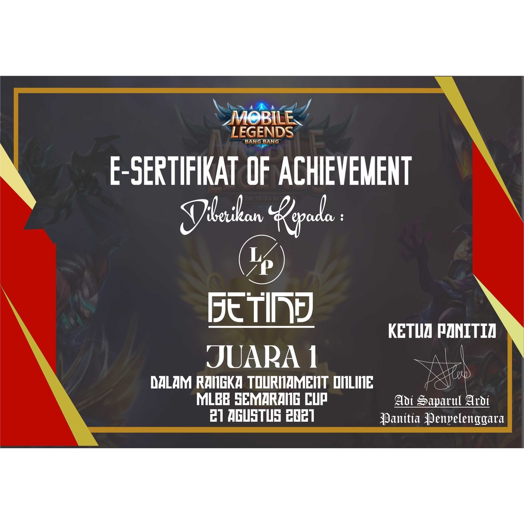 Contoh Sertifikat Juara Mobile Legend