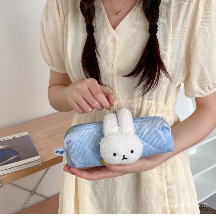 

Soft Blue Corduroy Flower Rabbit Pencil Case Student Stationery Storage Bag Kawaii School Supplies B