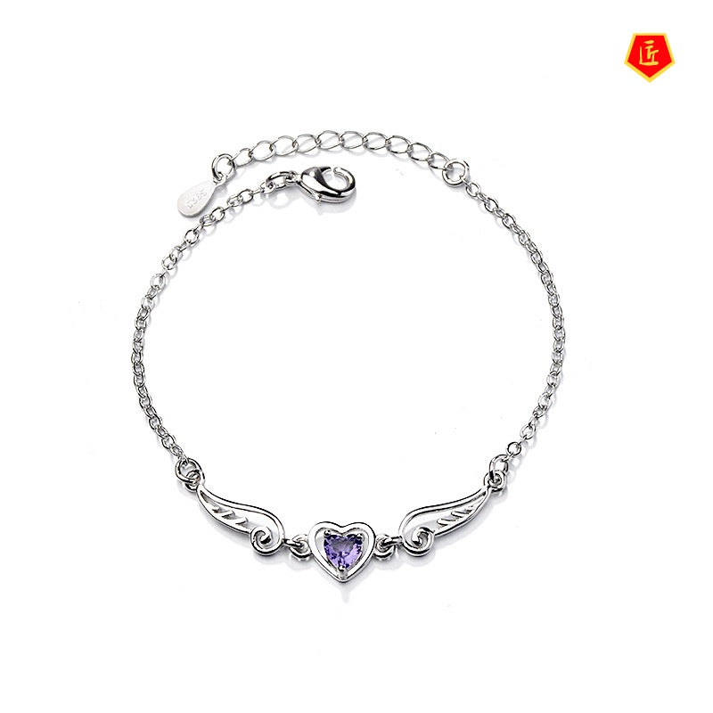 [Ready Stock]New 925 Silver Fashion Wings Heart-Shaped Bracelet