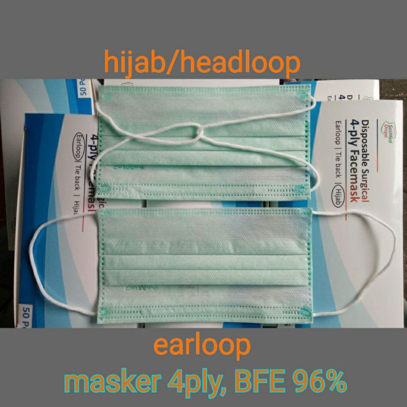 masker hijab dan earloop bedah medis 4 lapis / surgical 4ply / solmed dispo masker kesehatan