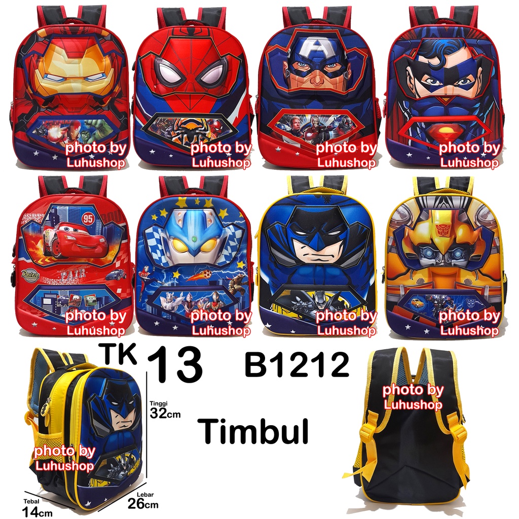 Tas SD TK Ransel Sekolah Anak Laki Laki 706 Cowok Superhero Timbul Otot Body Batman Spiderman Kapten