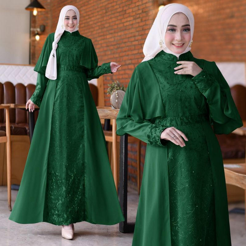 MIKELA - BAJU GAMIS DRESS FULL BROKAT BRUKAT TILE LAYER DEPAN PREMIUM PESTA NIKAH KONDANGAN SERAGAMA