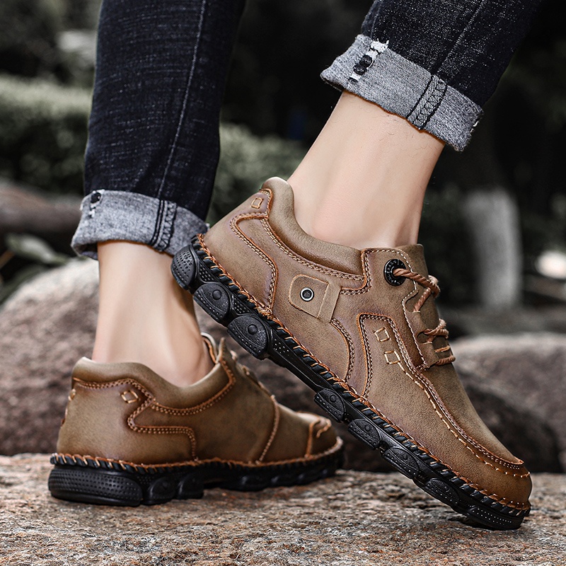 Sepatu Hiking Pria Original Casual Mendaki Sepatu Tracking Gunung Outdoor Anti Slip Kulit Asli Touring Shoes 003
