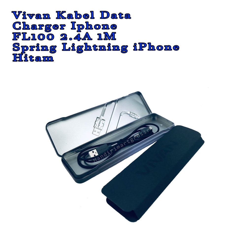 Charger Iphone FL100 2.4A 1M *Vivan Kabel Data * Spring Lightning iPhone * Hitam