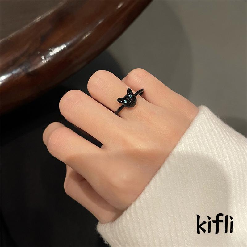 Cincin Jari Telunjuk Desain Kucing Hitam Untuk Wanita