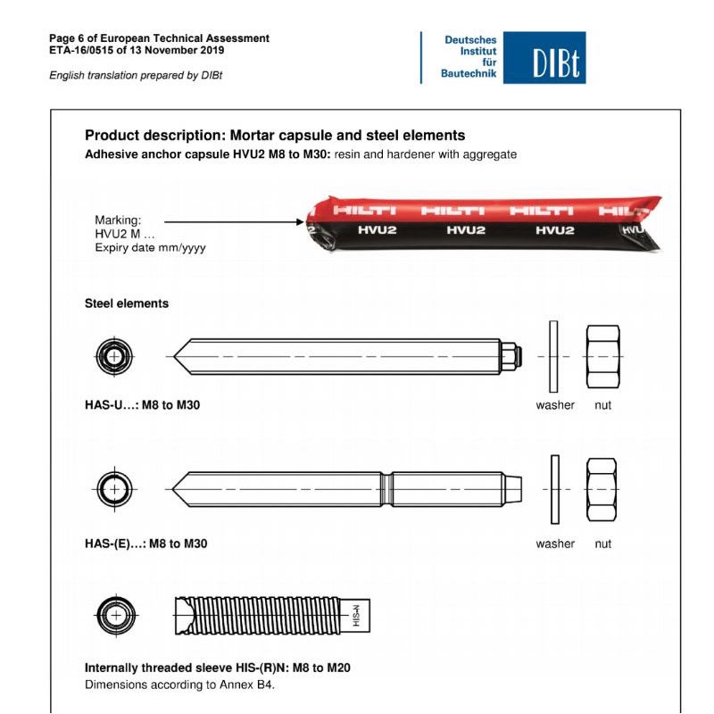 Hilti HVU 2 M16x125