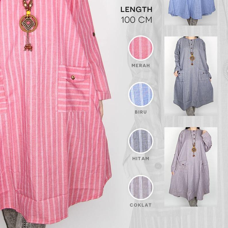 ❆ Maliju Tunik Jumbo Salur Garis Busui Katun - A3447 ❇