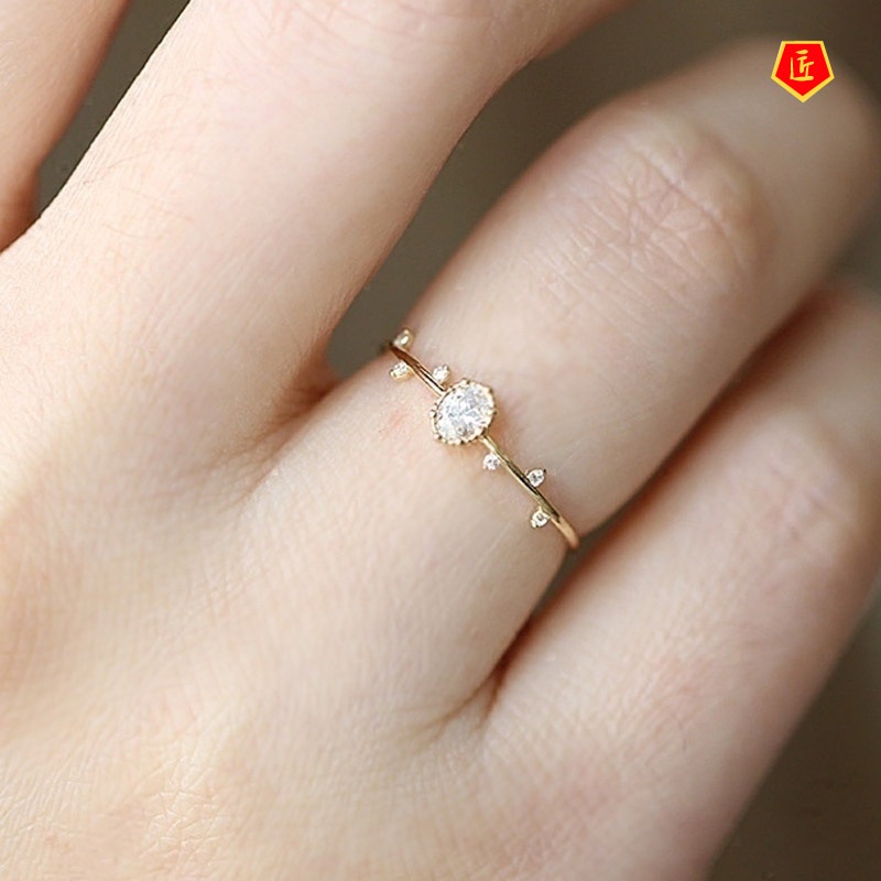 [Ready Stock]14K Gold Oval Slim Chic Branch Diamond Ring