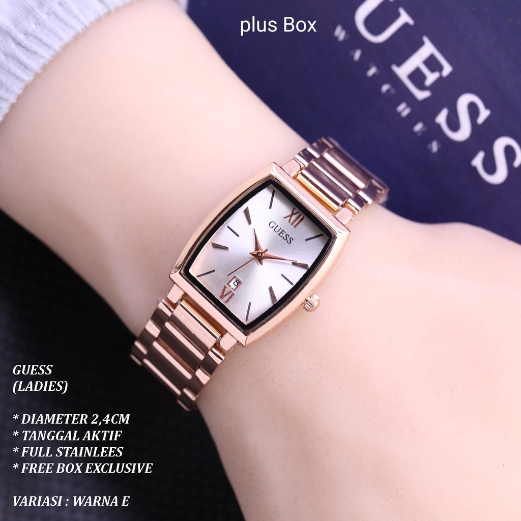 (FREE BOX) JAM TANGAN WANITA GUESS RANTAI BODY OVAL TANGGAL AKTIF