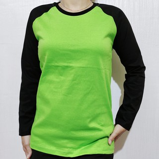 Jual Kaos polos raglan hijau stabilo lengan hitam panjang M L XL XXL