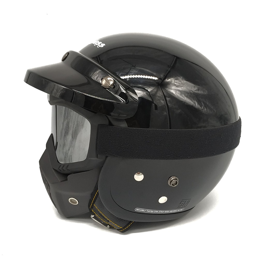 Helm Cargloss Retro | Black Glossy + Goggle Mask