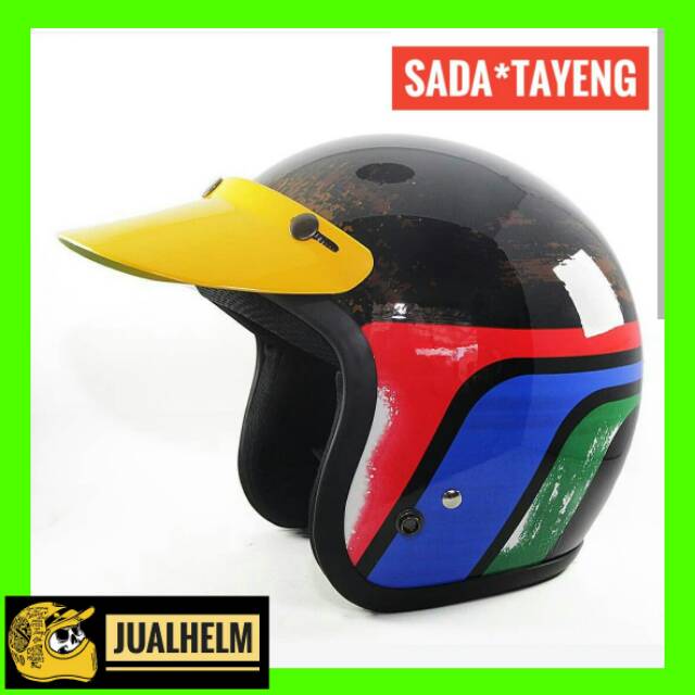 Helm Retro Sada Tayeng Hitam Glossy ( Helm Classic / Helm Klasik / Helm Bogo / Helm Vespa )