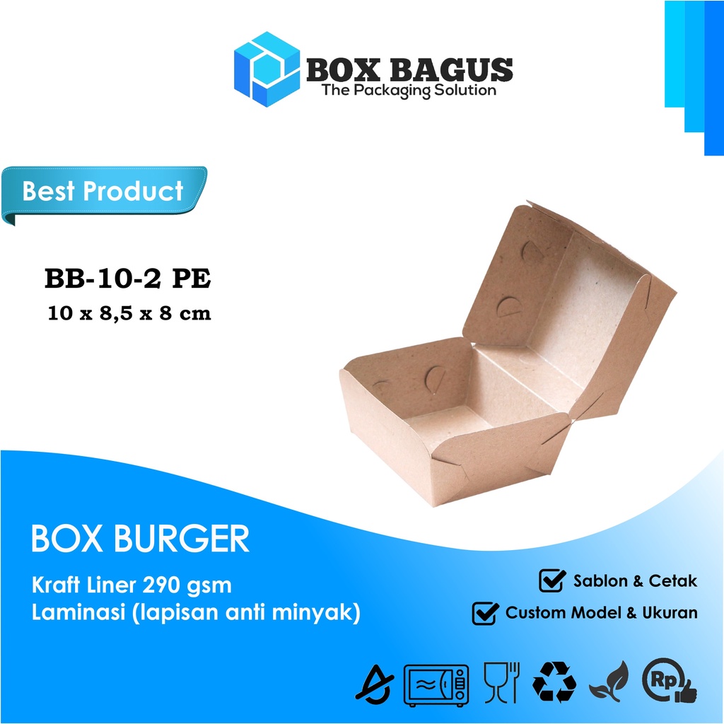 BOX DUS 10x8,5x8 KRAFT 290 GSM LAMINASI - KOTAK HAMPERS ROTI BURGER KUE SNACK