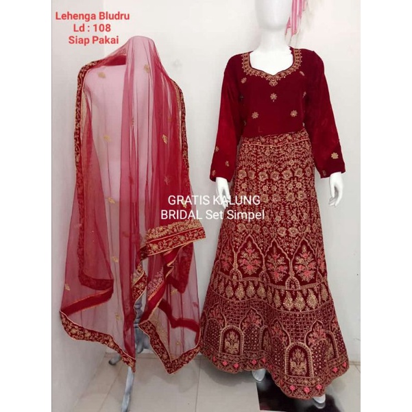 TERLARIS  Lengga India Bludru Baldu Velved Bordir, Baju Pengantin India, Lengga India