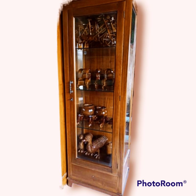 lemari jati kaca - lemari hias - kemari pojok - toko kayu jati