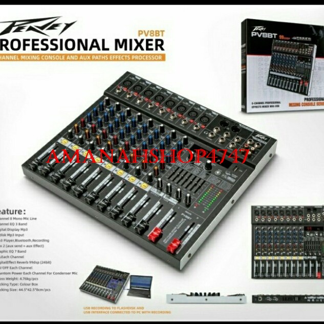MIXER PEAVEY PV8BT MIXER 8 CHANNEL WITH SOUNDCARD  MIXER PEAVEY PV8 BT