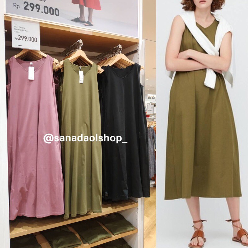 Dress UNIQLO Gaun Panjang Mercerized Katun A Line