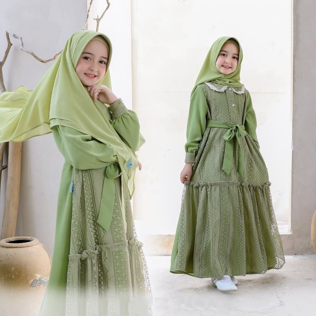 ON MODEL BASIC DRESS ANAK EARTH TONE COLOR SAGE GREEN MURCE AFFORDABLE GAMIS ANAK PREMIUM RETAIL DIS